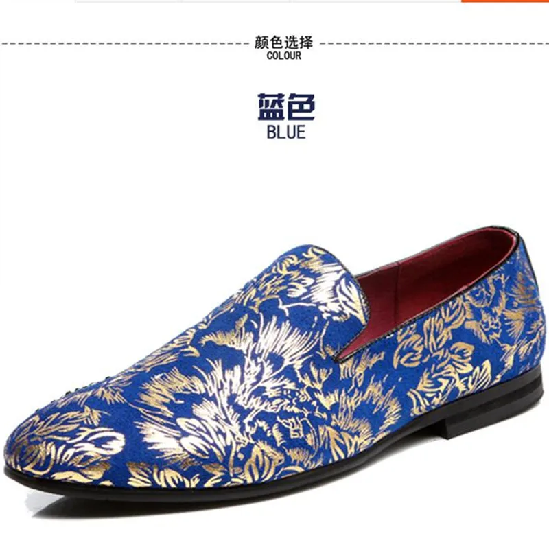 

2017 Luxury brand Italian Shoes zapatos hombre mens blue flats gold loafers dress shoes men velvet slippers Smoking moccasins