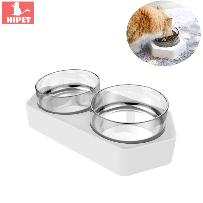 

HIPET PET Dog Cat Food Water Feeder Bowl Non-slip Transparent Plastic Sloping Slope Design Protect Spine Kitten Cats Food Dish