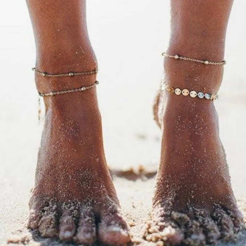

2017 New Boho Beads Anklet Simple Coin Ankle Bracelet For Women Foot Jewelry Summer Beach tornozeleira