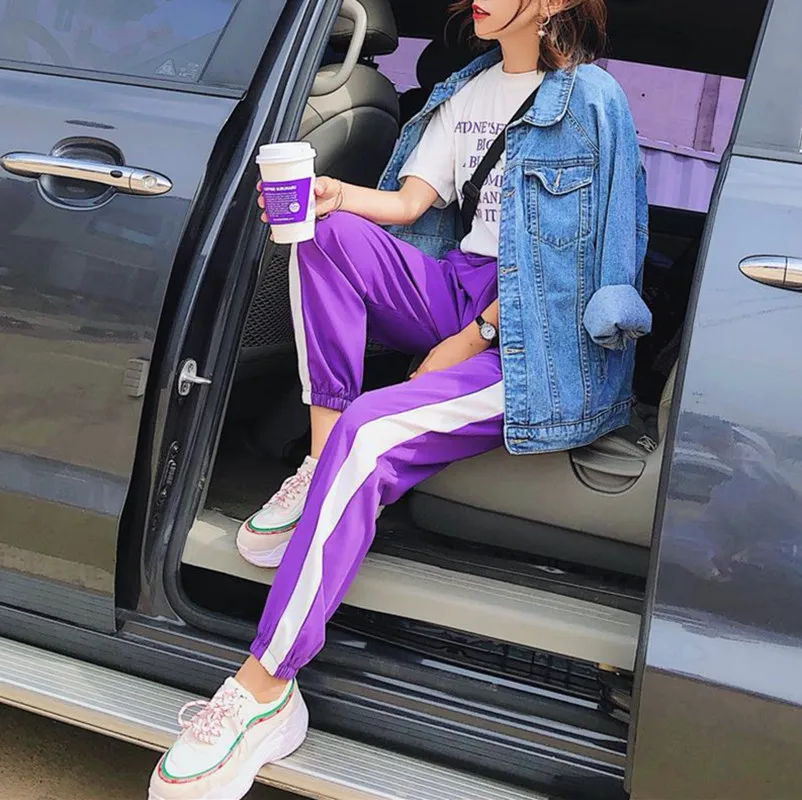 

Spring Summer Pants Women Side-stripe Harem Pants Loose Elastic Waist Chic Pockets Women's Pants