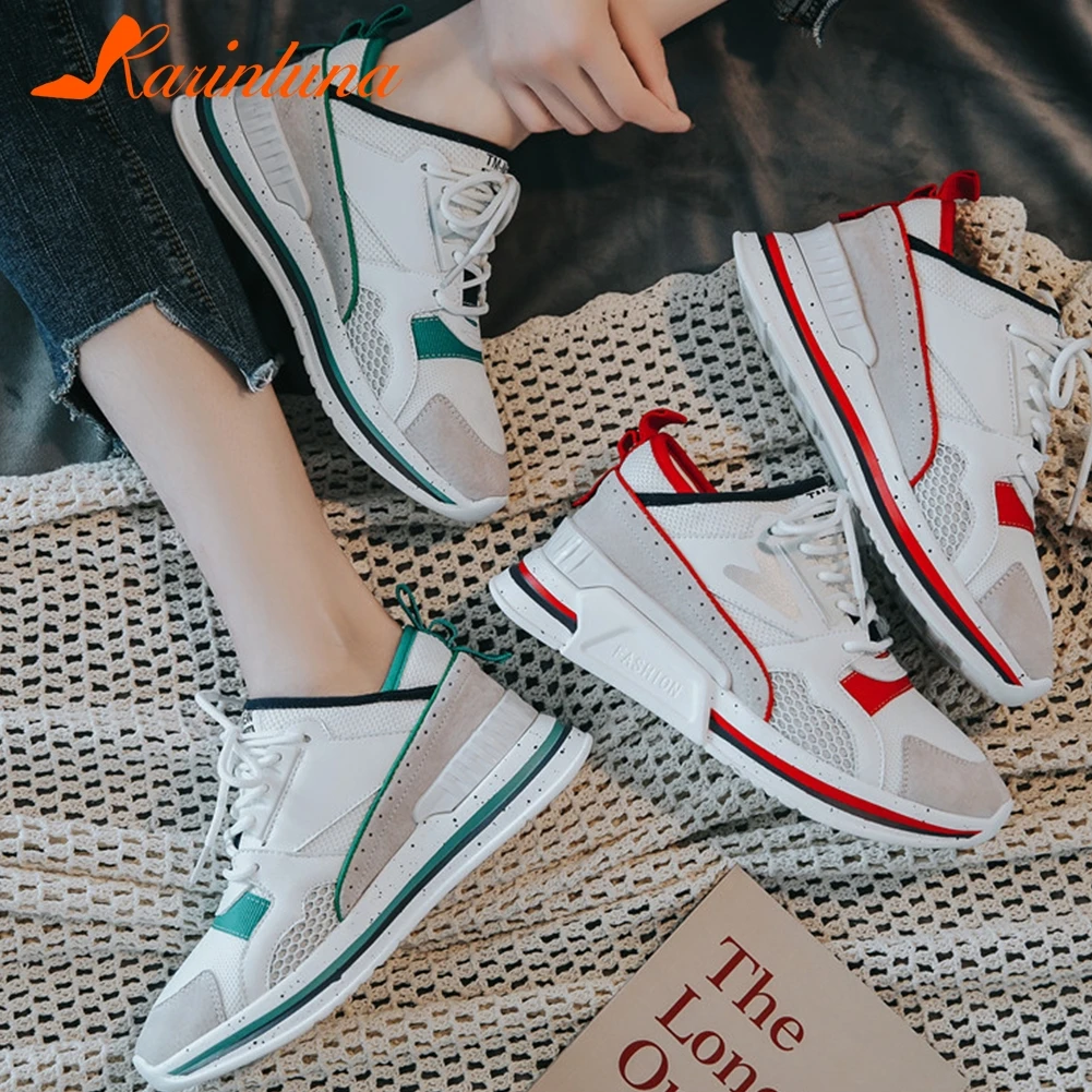 

KARINLUNA High Quality Lace Up Casual Shoes Woman Vulcanize Red Green Hot Sale Flat Platform Summer Sneaker Woman Shoes 2019