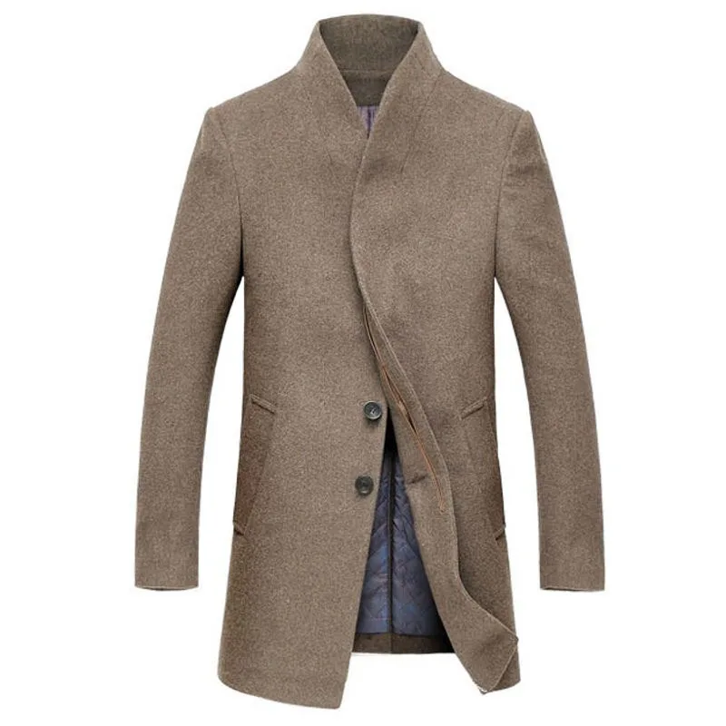 Модная мужская куртка, пальто, верхняя одежда, приталенная искусственная шерсть, повседневный длинный плащ, ветровка, однотонное деловое пальто, зимнее пальто