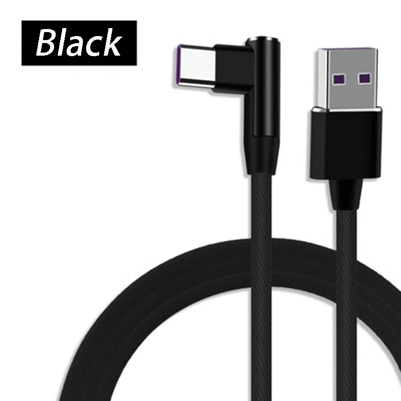 Прямоугольный кабель usb type-C для быстрой зарядки samsung Note 9 10 A50 Xiaomi Mi 8 A3 huawei Supercharge 5A Usb-C телефонный кабель - Цвет: Black