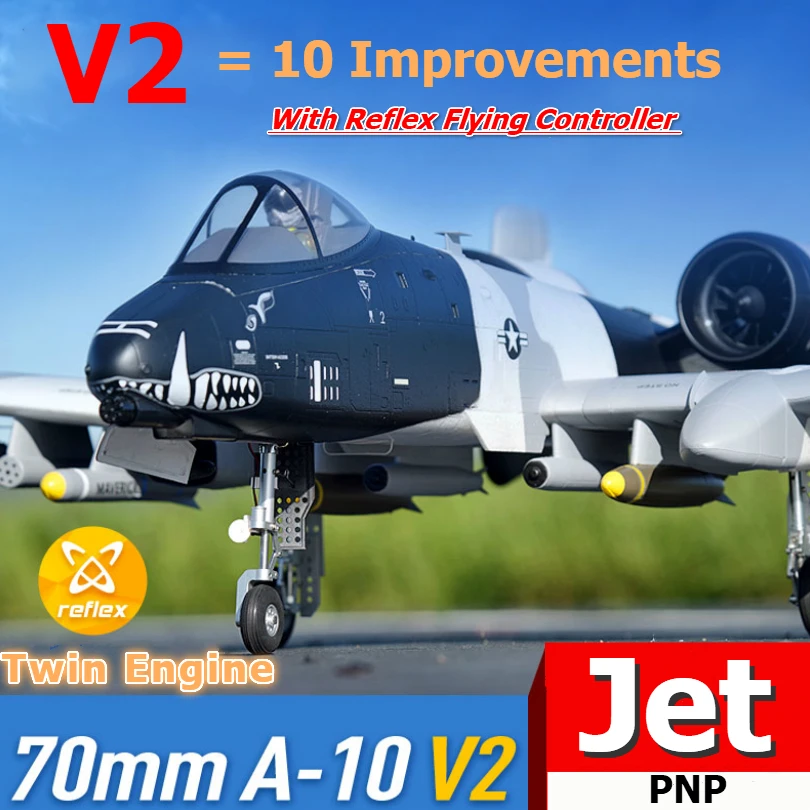 Радиоуправляемый самолет FMS 70 мм радиоуправляемый A10 Warthog V2 Ducted Fan EDF Jet Twin Engine с