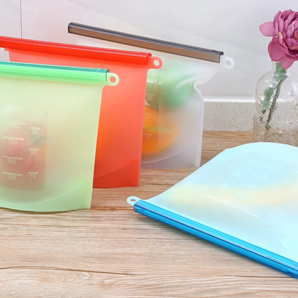 Kitchen Tool Food Silicone Fresh Bag Reusable Vacuum Sealed Freezer Bag Slide Lock SnacksSandwichesMeat Marinades Storage Bags (13)