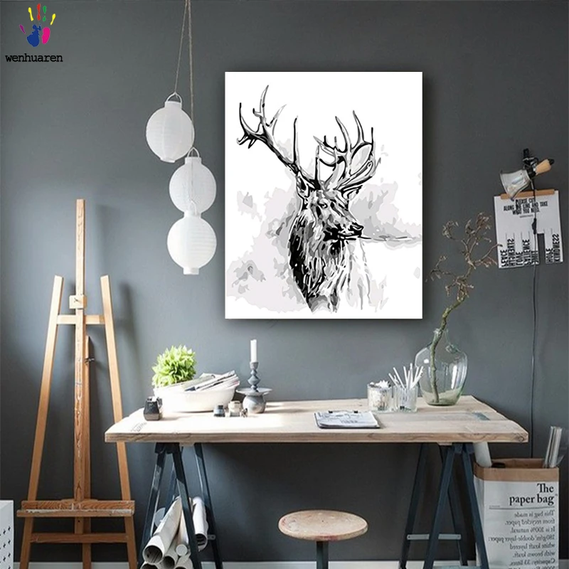 

DIY colorings pictures by numbers with colors Brief strokes deer picture drawing painting by numbers framed Home