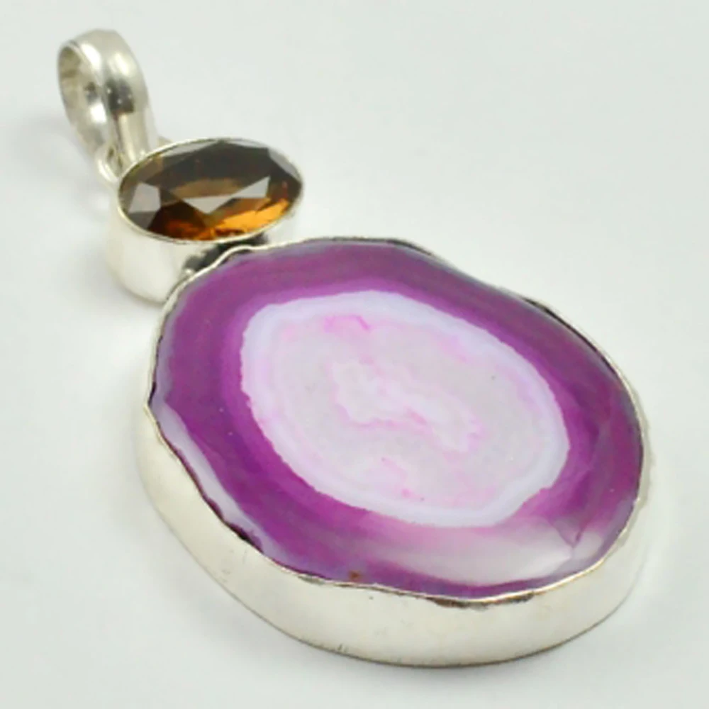 

Solar Quarts & Smoky Quarts Pendant Silver Overlay over Copper , 65 mm, P3066