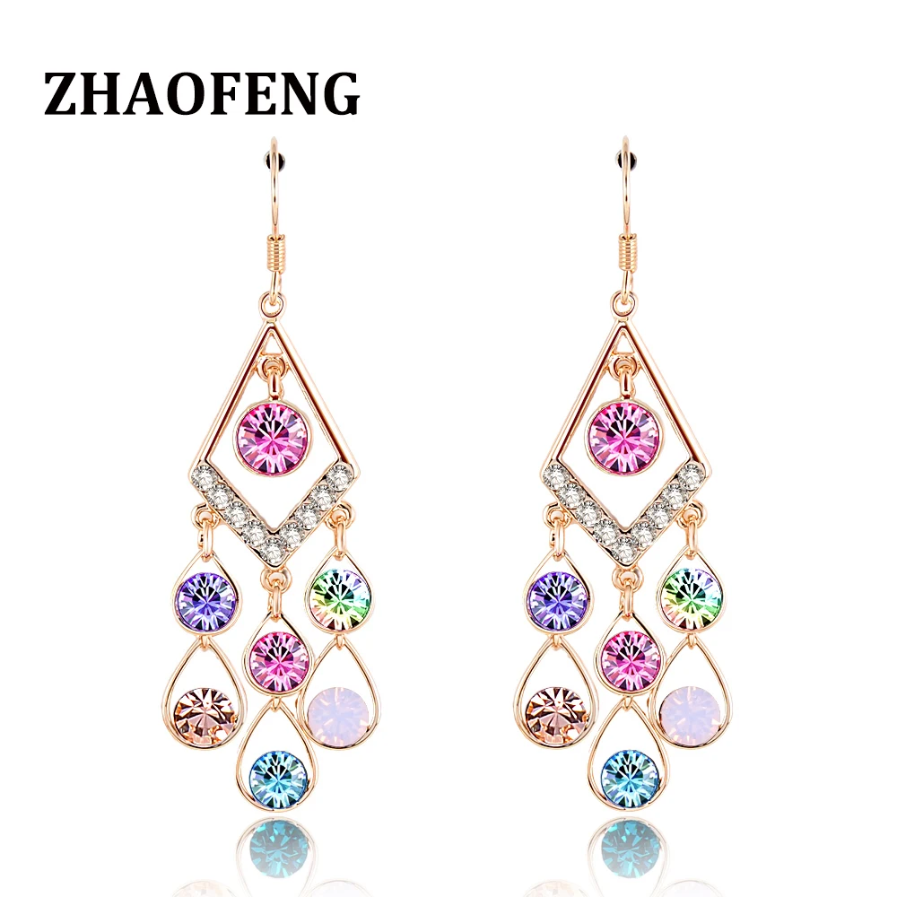 

ZHAOFENG 2018 vintage earrings gold tassel long crystal retro pendientes largos aretes brincos jewelry oorbellen for women aros