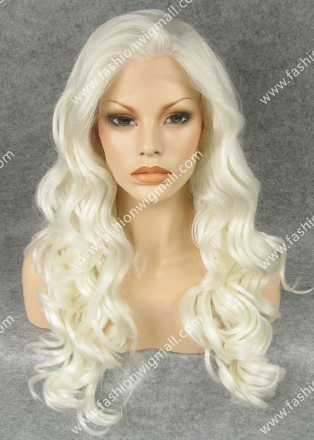 24" 1001 Wavy Lace Front Synthetic Hair White Wig High Quality Heavy Density Fashion White Wig