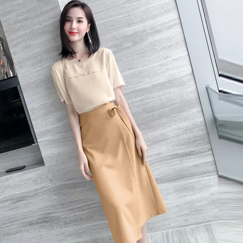 

Femininas 2019 New Summer Fashion Korean Treino Elegant Bow Casual Letter Conjunto Feminino Brief High Waist 2 Pcs Set