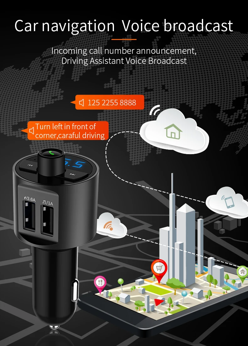 Korseed 3.6a carregador rápido bluetooth carro kit