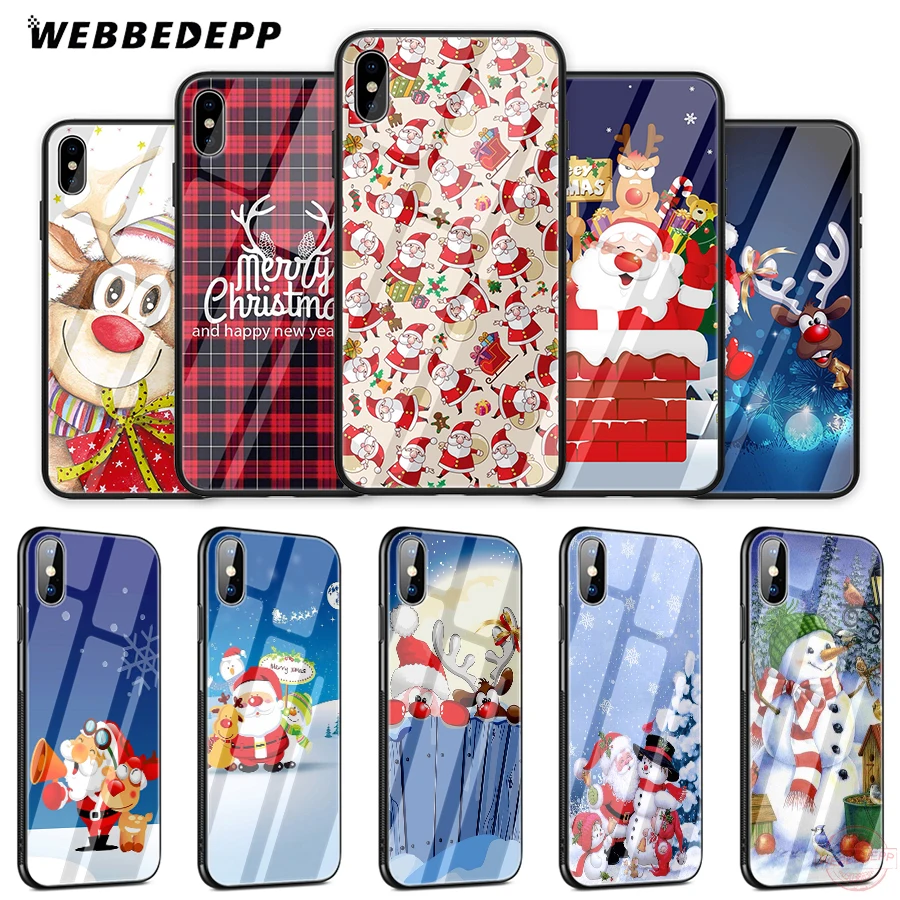WEBBEDEPP Christmas Cute Santa Claus Elk snowman Tempered Glass Phone Case for Apple iPhone XS Max XR X 8 7 6S Plus 5S SE | Мобильные
