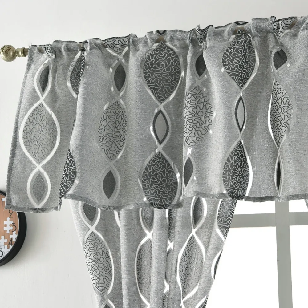 Cortina corta Jacquard valance cortina de cocina casa sala de estar puerta balcón tratamiento ventana moderna cortina geométrica