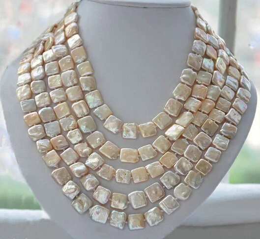 

xiuli 0015560 5 row Genuine square pink Freshwater cultured pearl necklace