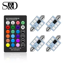 Luzes interiores do carro rgb c5w festão led 31mm 36mm 39mm 42mm com controle remoto multicolorido cúpula luz leitura lâmpada auto 12 v