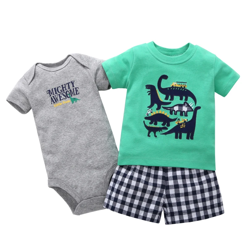 Летний наряд короткий рукав для маленьких мальчиков, футболка с рисунком, топы+ боди с круглым вырезом+ шорты, комплект одежды для новорожденных, костюм для новорожденных 6-24 месяцев - Цвет: 4