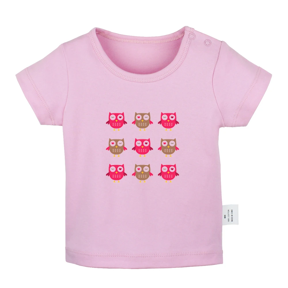

9 Pink Cute Owl Individuality I Pooped Today Mate Soul Newborn Baby T-shirts Toddler Graphic Solid color Short sleeve Tee Tops