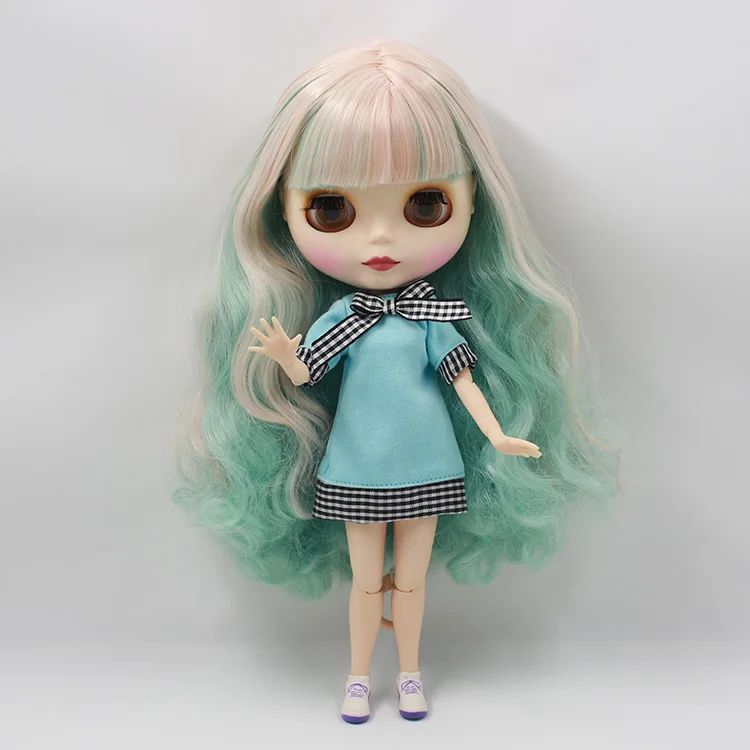 

Free shipping Nude Doll For Series No. 230BL40061059 Green mix pink hair with bangs SuitableForDIY Change BJD Toy For Girl