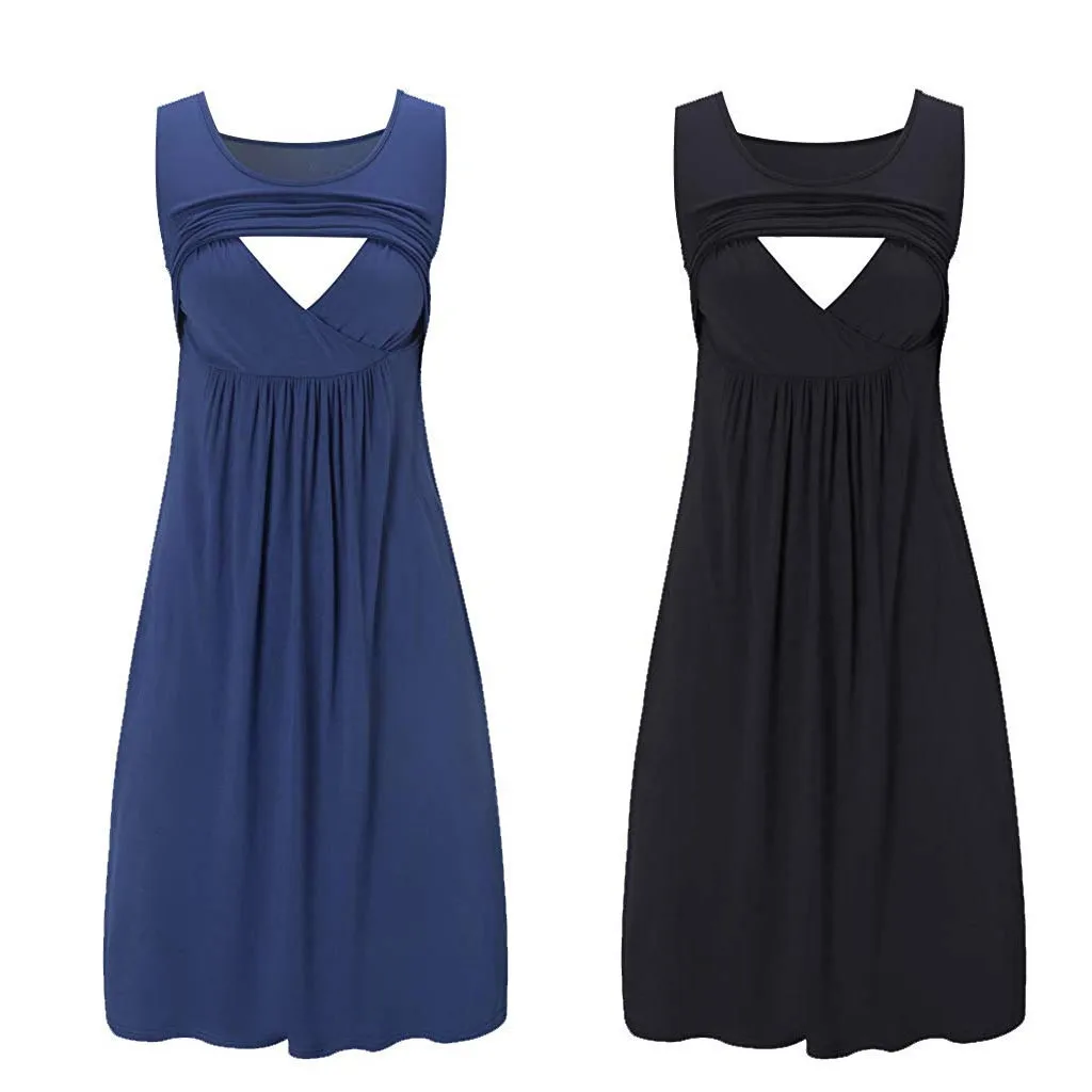 

Women Maternity Nursing Dresses Casual Solid Sleeveless Breastfeeding Dress For Pregnant Women Pregnancy Summer Clothes