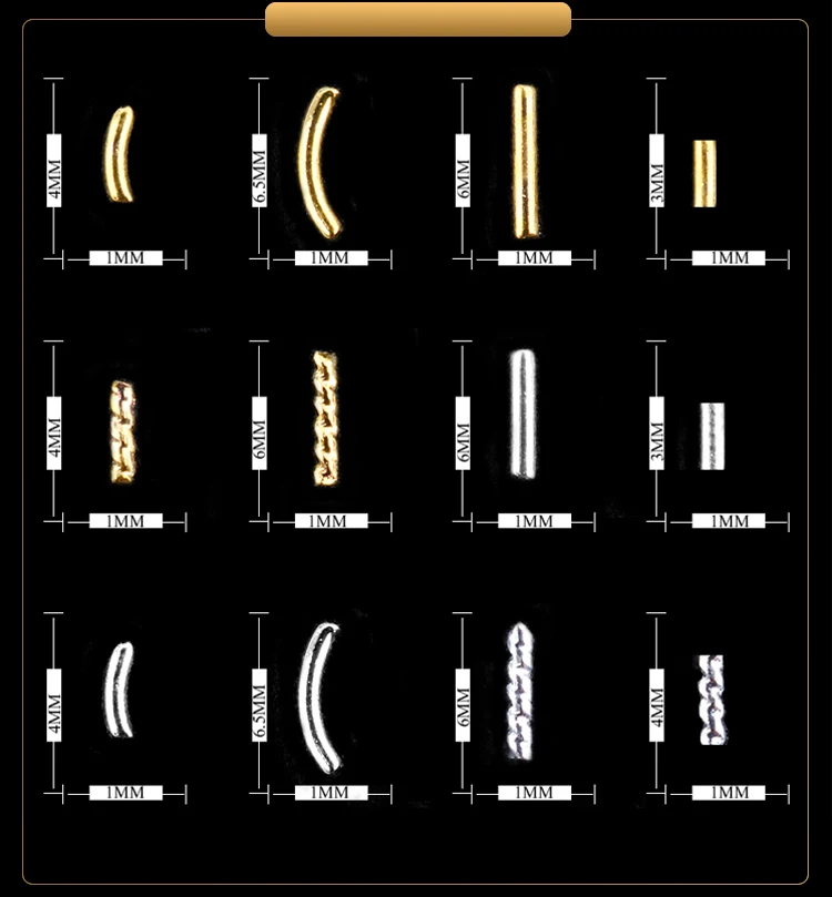 1 коробка золотистый, серебристый, металлический стержни для дизайна ногтей декоративные колеса прямая изогнутая дизайнерский Шарм 3d украшения для ногтей Аксессуары для маникюра