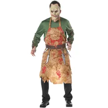 

Adult Bloody Butcher Costume Horror Ghoul Killer Costume Scary Halloween Fancy Dress Shirt Mask Apron Belt Men's Cosplay Outfit