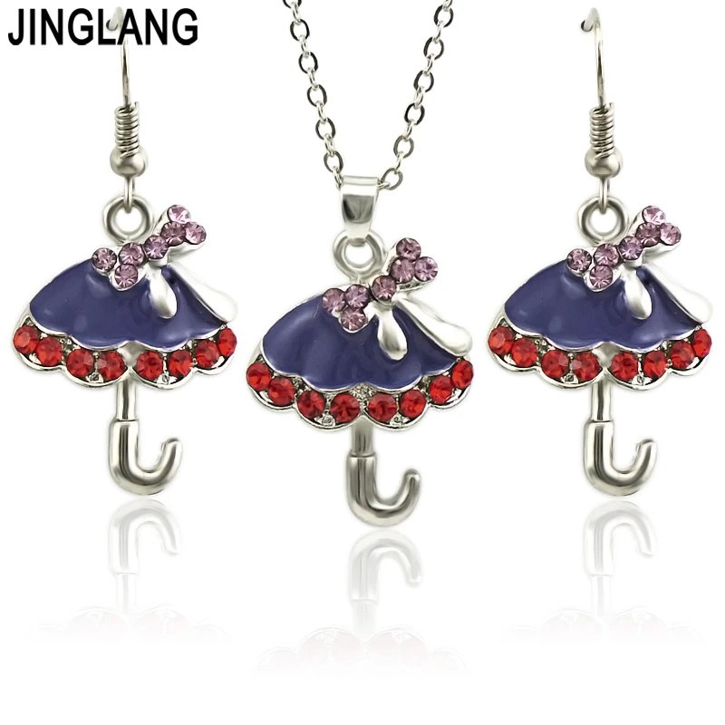 JINGLANG Fashion Elegant Shiny The Umbrella Jewelry Set for Women Girl Korean Simple Temperament Necklace Earrings | Украшения и