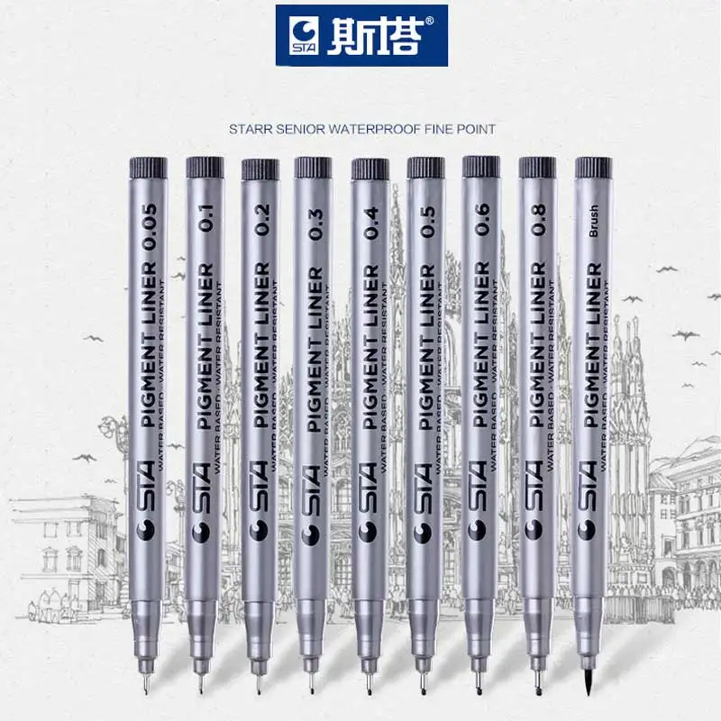 STA Pigment Liner Pigma Micron Ink Marker Pen 0.05 0.1 0.2 0.3 0.4 0.5 0.6 0.8 Brush Tip Black Fineliner Sketching Pen pen marker,markers pen,marker pens,marker pen,art marker pens,micro pens,colored pens,sketching markers,art markers