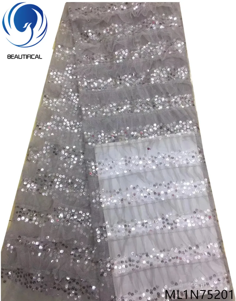 

Beautifical nigerian lace fabrics New arrival sequins net lace fabrics 5yards/lot french lace fabric for dresses ML1N752