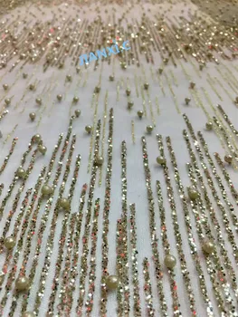 

hot sale David-102823 african sequins tulle mesh fabric with glued glitter nice deign with beads