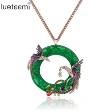 LUOTEEMI Nuevo Diseño Atmósfera Elegante Gran Ronda CZ Colgante con Mirco 2 unids Multi Phoenix Circón Joyería Rose & White Chapado En oro