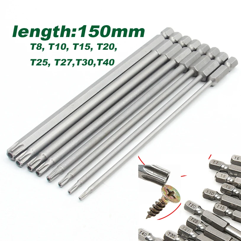 

1Pc 150mm long T6-T40 Magnetic Torx Screwdriver Bits Set Electric Screwdriver head T8, T10, T15, T20, T25, T27, T30, T40