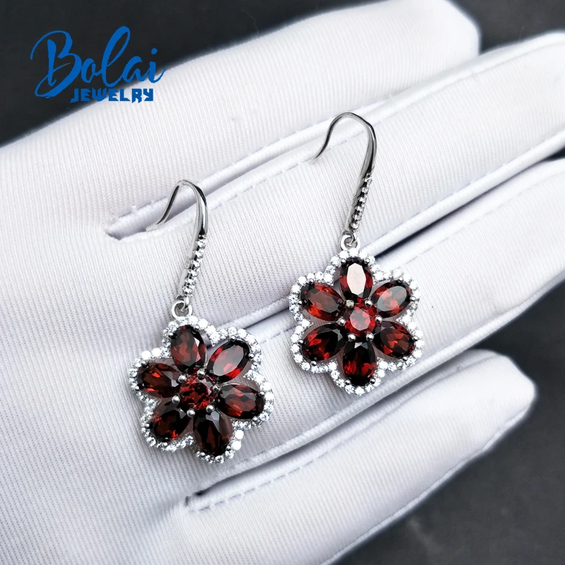 Bolaijewelry, натуральный красный гранат Овальный 4*6 и круглый 4,0 мм cut 7ct серьги-подвески с драгоценным камнем стерлингового серебра 925 ювелирные