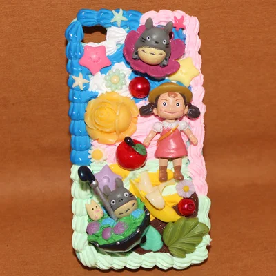 Classic Totoro Resin Big Flower Cabochons pink whipped cream case for samusng note 5/4 galaxy s6/s7 edge plus |
