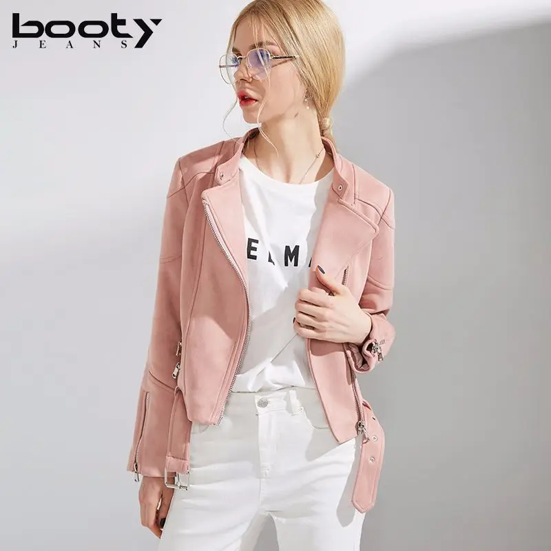 

Bootyjeans Spring 2018 New European and American High-end Women's Short Design Tops Suede Slim Jackets Female Streetwear