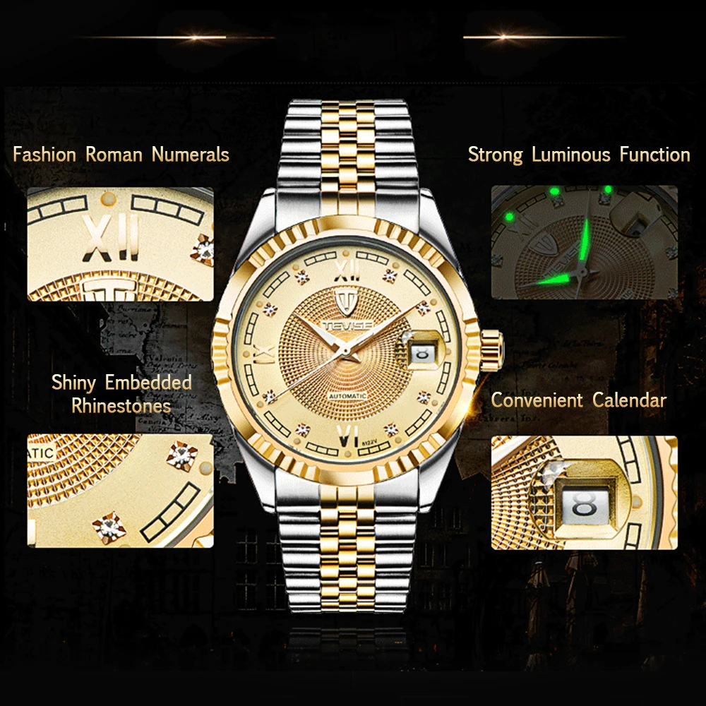 TEVISE Mechanical Watch Men Luminous Date Men's Watches Luxury Automatic Watch Men Clock With Metal Watch Bracelets Dropshipping (15)