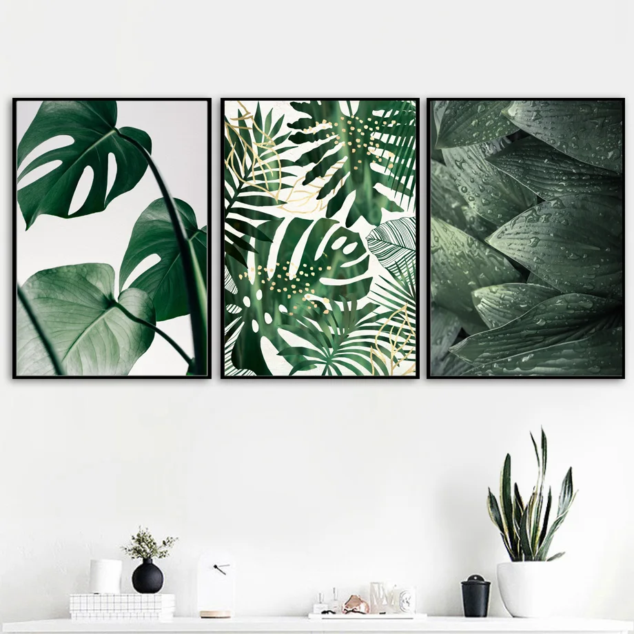 

Wall Art Print Canvas Painting Fresh Green Big Leaves Nordic Posters And Prints Tropical Plants Wall Pictures For Living Room