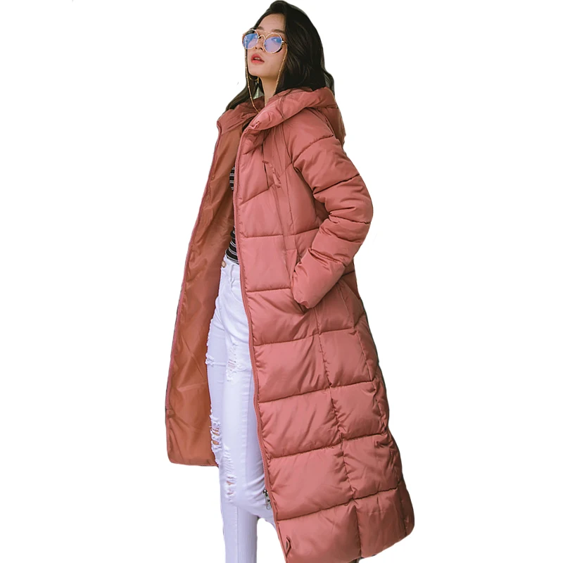 Baratos 2019 chaqueta de invierno para mujer X long con capucha de algodón acolchado abrigo femenino de alta calidad caliente prendas de vestir Parka para mujer Manteau Femme Hiver