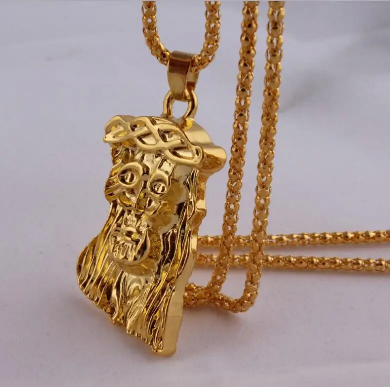 

Hip Hop Men Women Gold Color Masked Jesus Face Head Christ Pendant Necklace Bling Jesus Piece Jewelry Cuban Twist Chain Gift