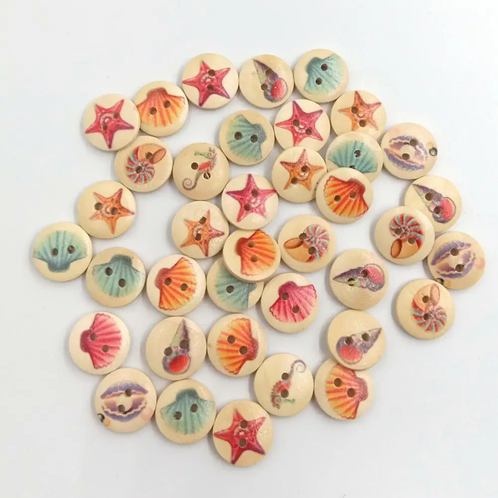 

100Pcs Starfish Shell Seahorse 2 Holes Wooden Buttons DIY Sewing Scrapbook Craft Sewing Decor Hot