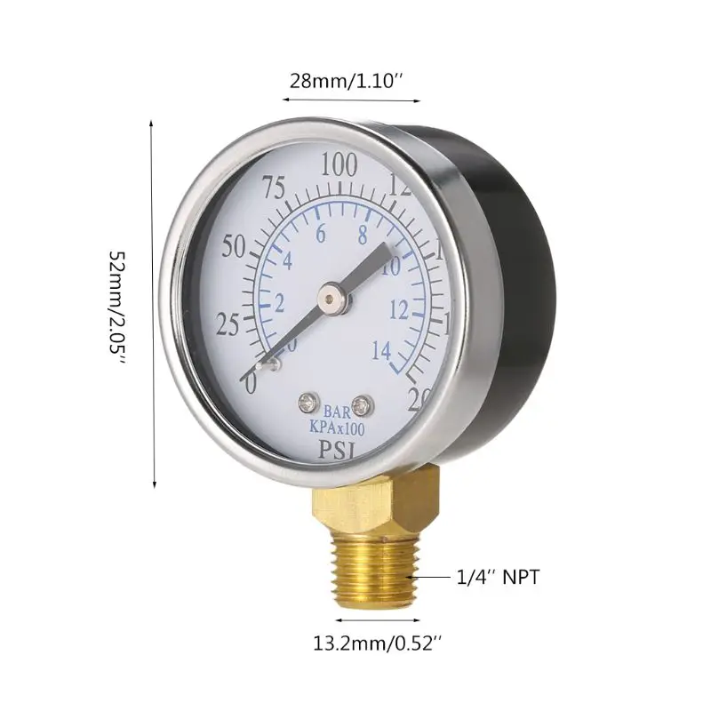 Манометр для воздушного масла и воды 0 14 бар 1/4 &quotNPT 200PSI боковое
