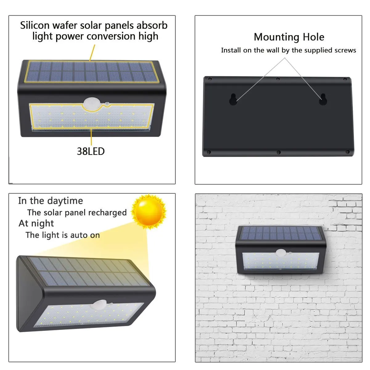 Sensor de Movimento Solar sem Fio Decoração do Jardim Solar ao ar Luzes de Rua Lâmpadas Leds Luminaria Solar Luz Livre Lâmpada Led 2 Peças 38 10 38 leds luminaria solar decoração do jardim