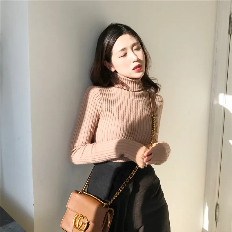 

HziriP Winter 2017 New Fashion Warm Knit Cotton Woolen Sweater Women Full-sleeved Pullovers Slim Turtleneck Solid Girls Sweaters