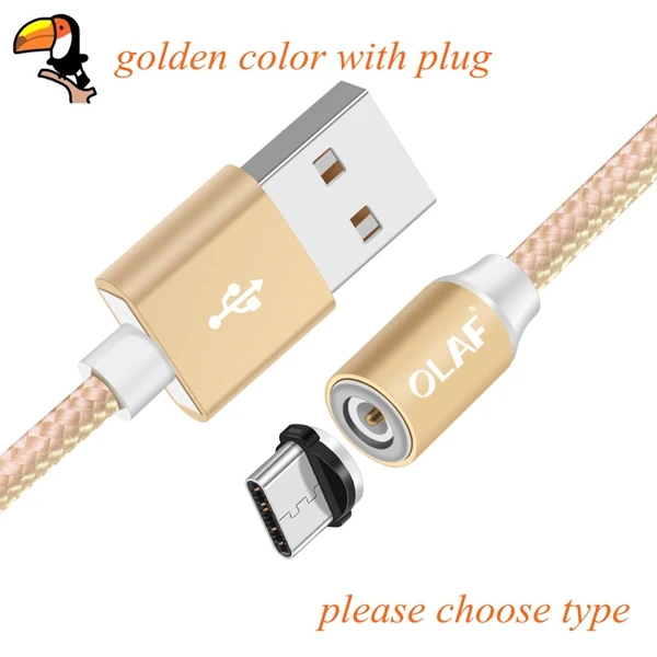 Магнитный кабель OLAF 1 м/2 м usb type C USB C магнитное зарядное устройство Быстрая Зарядка Micro USB кабель Micro-USB адаптер для мобиль - Цвет: golden with plug