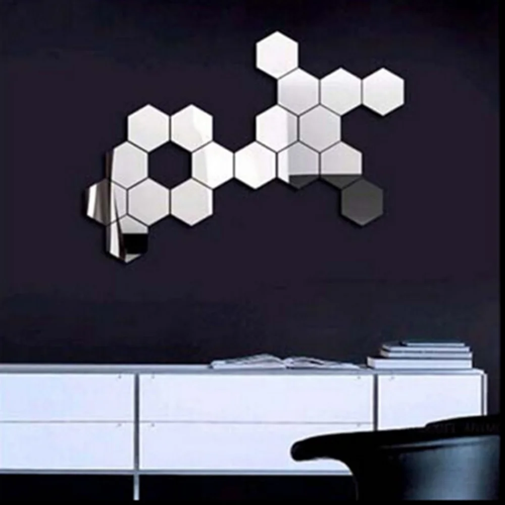 3D Mirror Hexagon Removable Creative Jigsaw Wall Sticker Living Room Household Adornment  Decal Home Decor Art Diy Hot Sale