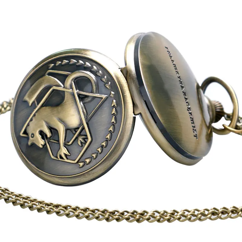 Ретро Стальной алхимик тема кварцевые фоб карманные часы с Цепочки и ожерелья цепи подарок для Для мужчин Для женщин