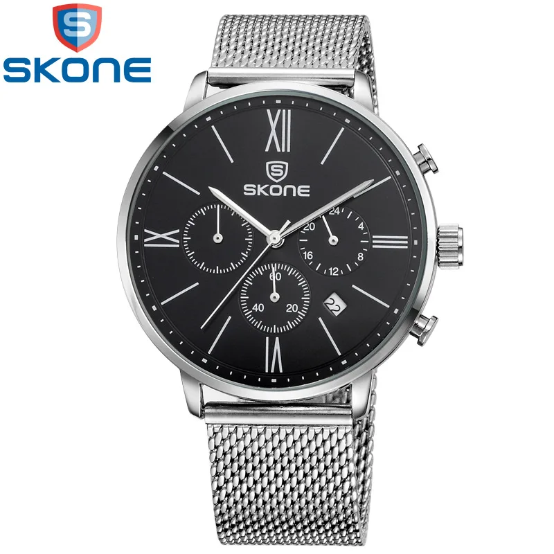 Prix pour Skone Montre Hommes En Acier Inoxydable Maille Bracelet À Quartz Mode Casual Multi-fonction Mâle Montres Étanche 30 m relogio masculino Prix pour Skone Montre Hommes En Acier Inoxydable Maille Bracelet À Quartz Mode Casual Multi-fonction Mâle Montres Étanche 30 m relogio masculino