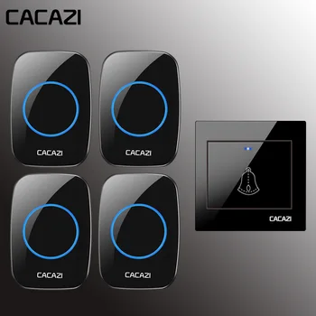 

CACAZI Wireless Waterproof Doorbell 300M Remote LED Light Button 36 Chime 1 Transmitter 4 Receiver Transmitter Home Calling Bell