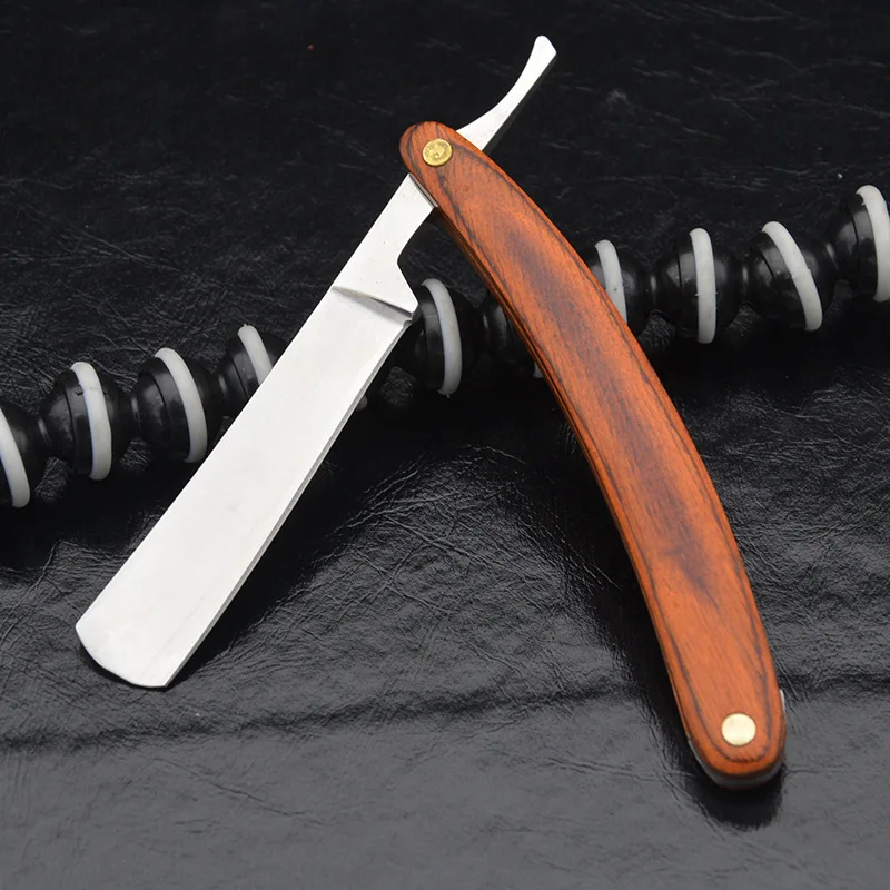 

Men's Straight Shaver Knife Retro Carbon Steel +Wood Handle Male Folding Shaving Razor with Razor Blade Barber Beard Tools