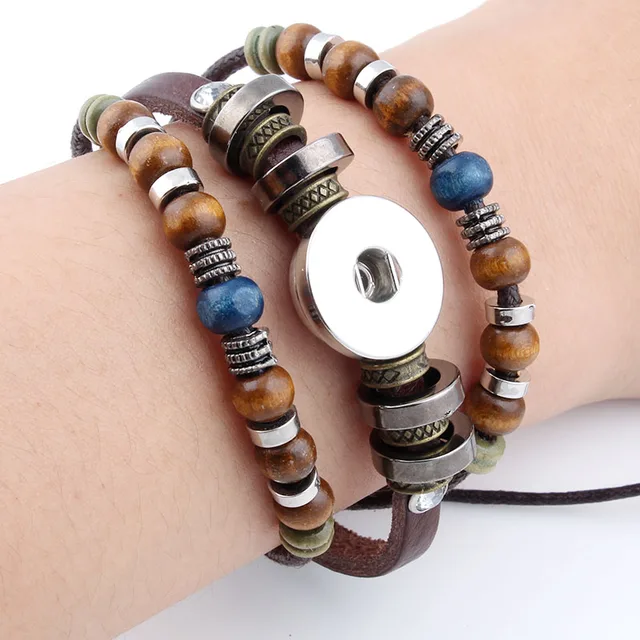 Hot Snap Bracelets Bangles Newest Design Vintage Style Beads Hot Snap Bracelets Bangles Newest Design Vintage Style Beads Leather Bracelet Fit 18 20mm