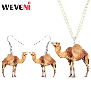 

WEVENI Acrylic Jewelry Set Brown Camel Necklace Earrings Collar Fashion Animal Pendant For Women Girls Gift Charms Accessories